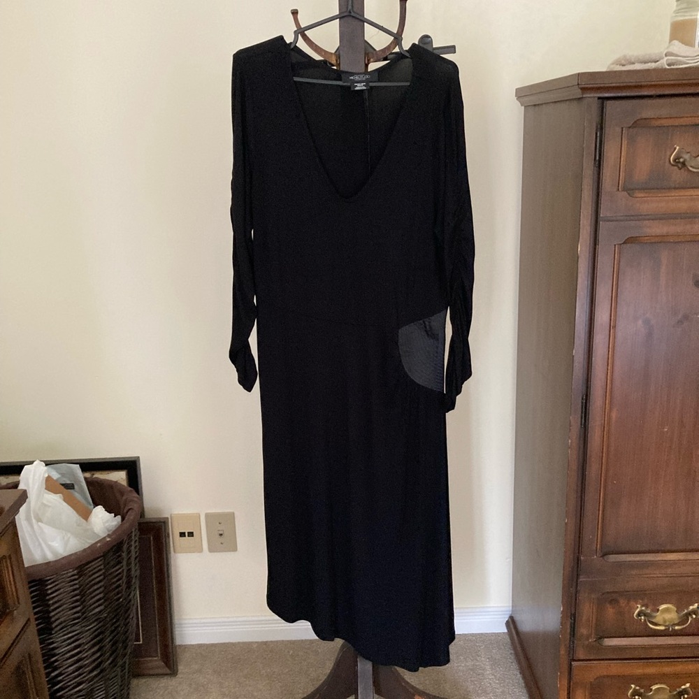Black Asymmetrical V-Neck Long Sleeve Dress